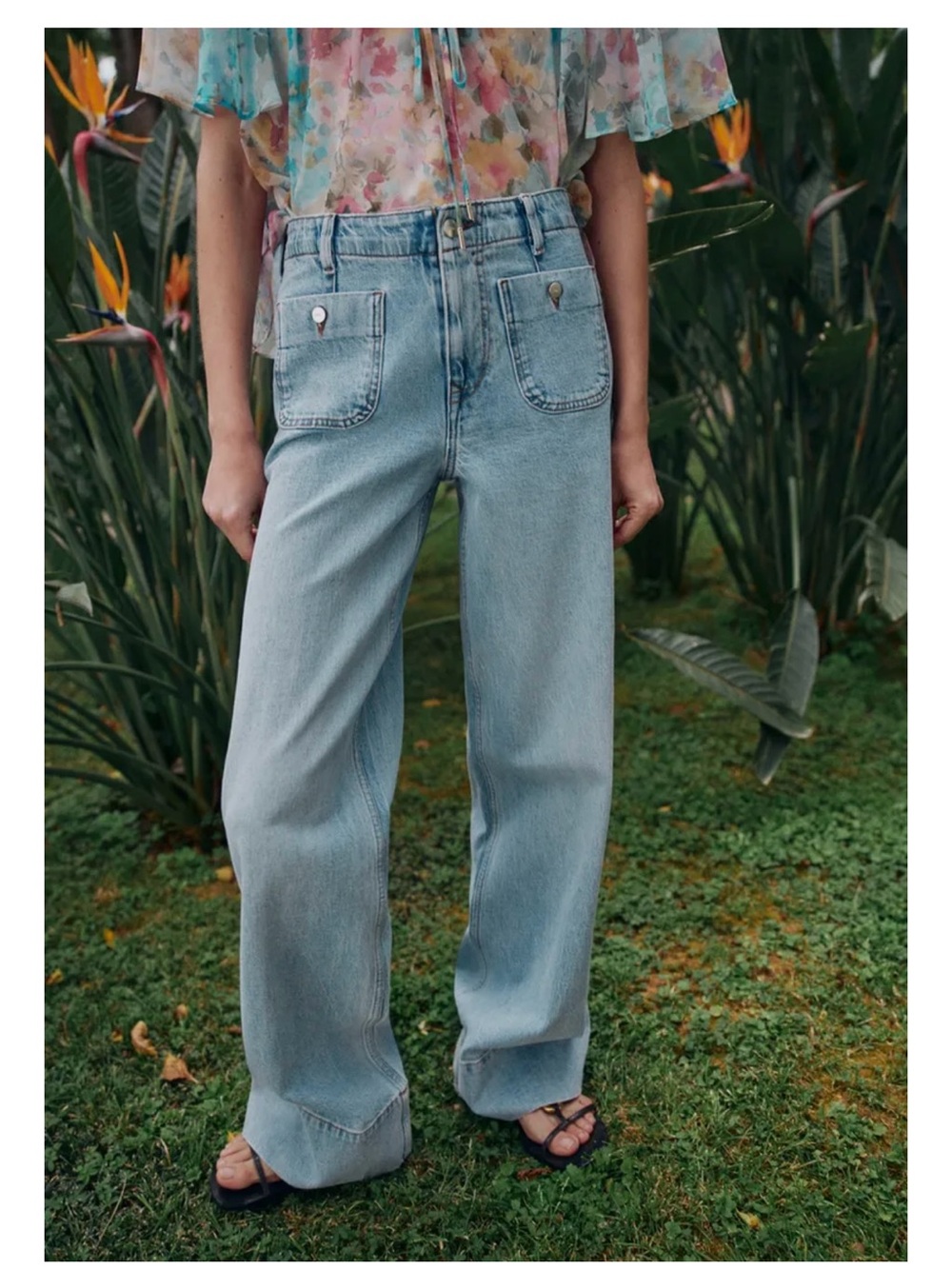 Zara Light Blue High-Rise Wide Leg Jeans - Picture 2 of 4